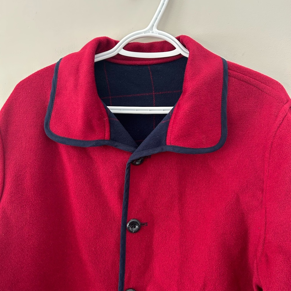 Vintage TABI 90’s Red Reversible Navy Blue Gingham Casual Wool Lightweight Coat - Picture 7 of 8